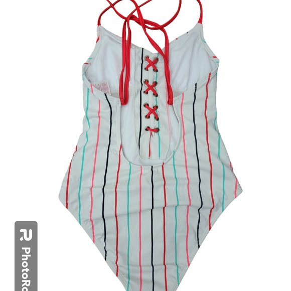 Xhilaration White Multi-Stripe Tank Swimsuit- Small - NWOT - Picture 3 of 8